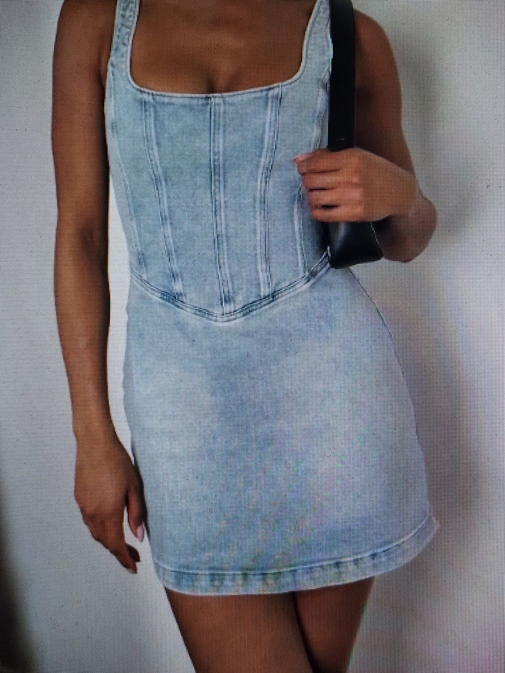 Show Me Your MuMu: Light Wash Denim Corset Mini Dress in Misty Morning. Sz. S